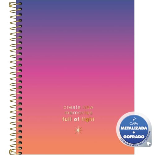 Tilibra - Caderno Espiral Capa Dura Colegial 10 Matérias Great 160 Folhas - Roxo/Rosa/Laranja - Memo
