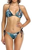 SHEKINI Damen Bikini Set Verstellbare Neckholder Ties-up Triangel Bikinioberteil Bedruckter Bikini Damen Sexy Niedrige Taille Bikinihose(M,Schwarz-LY)