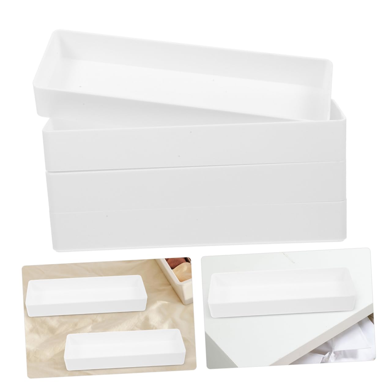 Scatola Organizer Quadrata da Cassetto 5 Pezzi in Plastica Bianca | Scrivania e Ufficio, Superficie Liscia Facile da Pulire, Struttura Resistente alla Deformazione