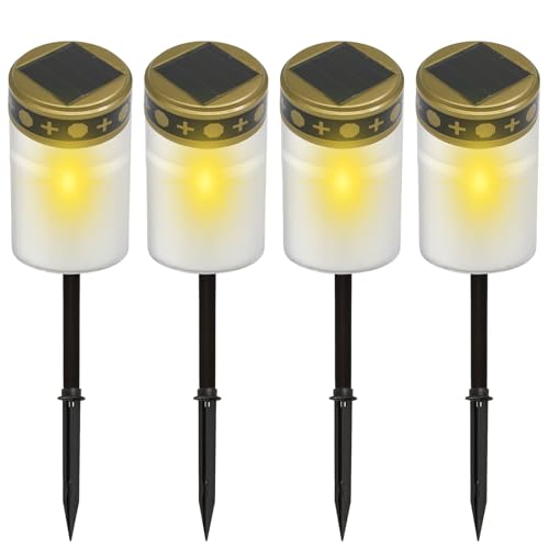 BYZESTY Bougie Funéraire LED Capteur Lumière - Lampe Cimetière Étanche IP55, 4 Pièces, Blanc, 7 x 12 cm