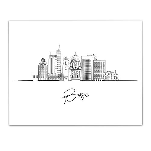 Boise, Idaho State City Skyline Landscape - United States Of America Travel Adventures & Vacation Cityscape Wall Art Decor- Unframed 11 X 14 Black & White Print - Anniversary Travel Gift Ideas #TOP22