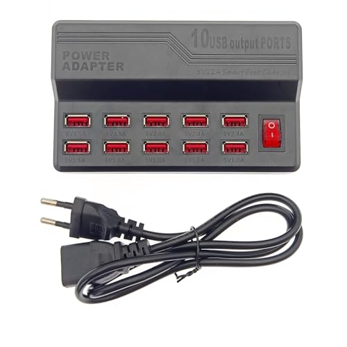 JZK Cargador USB de 5 V 12 A, Estación de Carga Multipuerto 10 Puertos 60 W con Adaptadores de Fuente de Alimentación