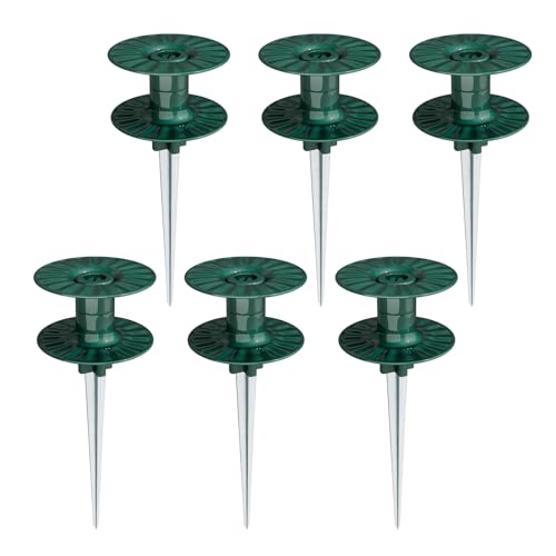 Zapdos 6PCS 10 Inch Heavy Duty Outdoor Yard Garden Hose Guides, Dark Green Metal Stakes with Rotatable Spin Top, Durable Hose Spikes Keep Water Hose Away from Flower Beds & Lawn Plants by Zapdos - Used condition - US$14.51