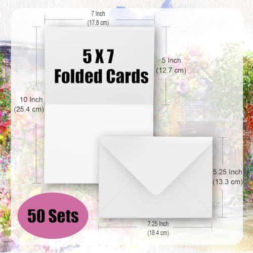 ANSSDO Pacote com 50 cartões de aquarela de algodão branco 12 x 17 cm com envelopes, dobrável, peso
