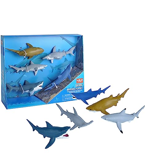 Wild Republic Shark Moveable Action Playset, Aquatic Animals, Kids Gifts, Sea Creatures, 5-Pieces
