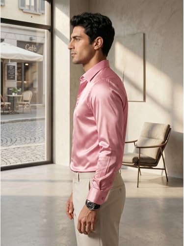 Image of DEELMO Men's Stylish Solid Satin Casual Shirt for Men Full Sleeves| Poly Satin Silk Shirt