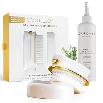 DARCASE Premium Dry Shampoo Brush & Powder Dry Shampoo for Women - Pre-Filled 30ml Unscented Powder Refillable Brush & 6.5oz Rosemary Bottle - Safe for All Hair Types - Travel Essentials for Women