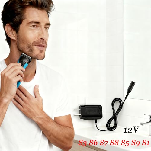 SEEHOM 12V Charger Compatible with Braun Shaver S3 S6 S7 S8 S5 S9 S1 Series 1 3 5 6 7 8 9 340 3040s 390cc 720 790cc Wall Power Adapter Charging Cord for Electric Razor Trimmer