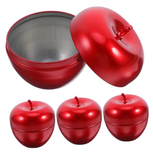 WOONEKY 4 piezas Caja Lata Manzana Roja Creativa para Azúcar Chocolate y Galletas Metal Duradero con Gran Capacidad Contenedor Decorativo Multifuncional para Cocina y Oficina