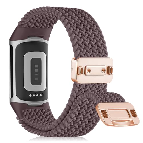 SumRioo Correa Compatible con Fitbit Charge 6/5, Nylon Correa Magnético Deportivo Elástica Suave Resistente Sudor Unisexo para Fitbit Charge 6/5, Morado ahumado