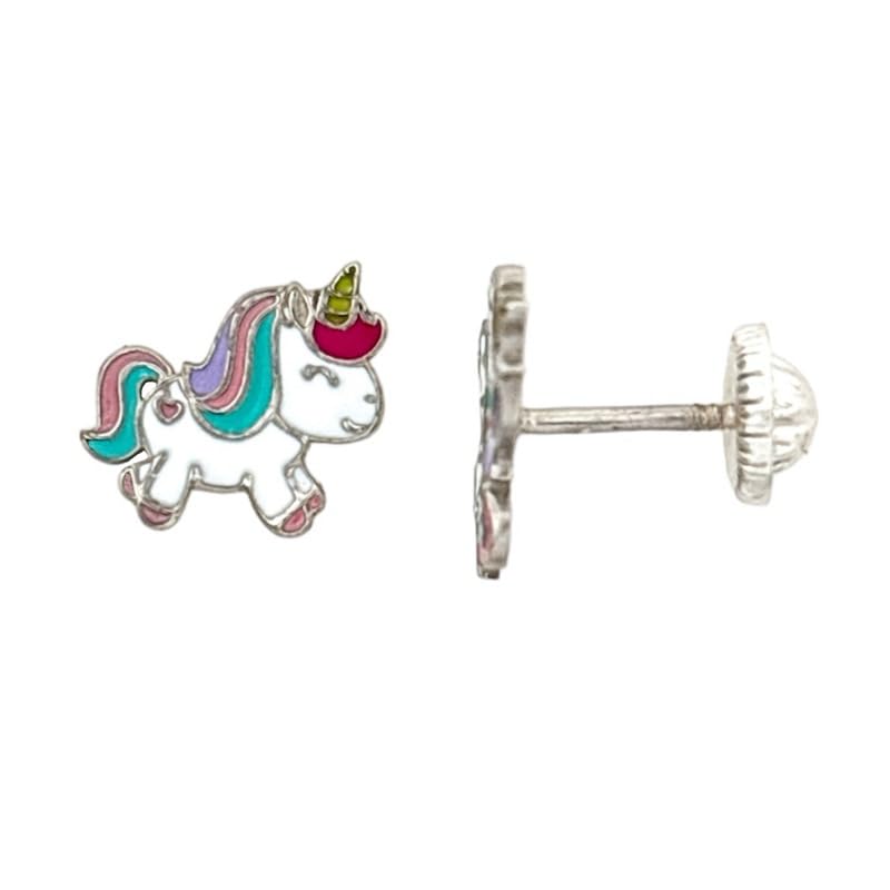Pendientes de unicornio de plata para el colegio y juego diario infantil