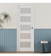 18'' x 80'' 5-Lite French Interior Tempered Frosted Glass Door Slab for Pantry Doors, French & Po...