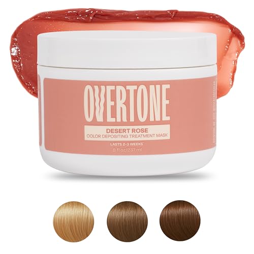 Image of OVERTONE Color Depositing Treatment Hair Mask, Desert Rose, 8 oz | Semi Permenant & Nourishing Coloring Conditioner for All Hair Types, Contains Shea Butter & Coconut Oil, Vegan & Cruelty-Free