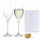 Brilant Gala Swan Prosecco - Juego de copas de champán modernas, regalos de boda para novios, copas de champán sin plomo con anillos grabados y cristal de alta calidad, hecho a mano en la UE, juego de