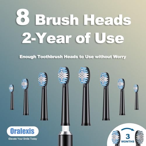 Image of Electric Toothbrush for Adults with 8 Brush Heads and Tongue Scraper, 2 Minute Smart Timer, One Fast Charge Last 120 Days, 40000 VPM Deep Clean, Sonic Travel Toothbrush - Black