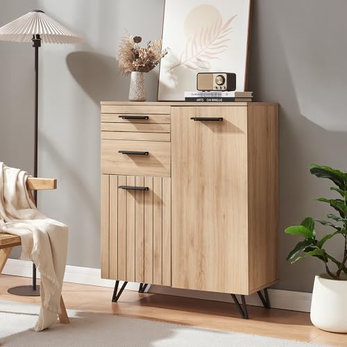 [en.casa] Buffet Moderne Meuble de Rangement avec 2 Portes et 2 Tiroirs Poignées Pratiques Façade Décorative Stable pour Salon Chambre Bureau Panneau de...