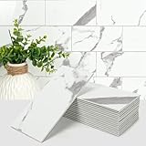 Art3d 102-Piece Faux Stone Peel and Stick Backsplash Tile, Waterproof Thick PVC Stick On Subway Wall Tile for Kitchen Bathroom Laundry Room Fireplace - 3' x 6' Gray Marble