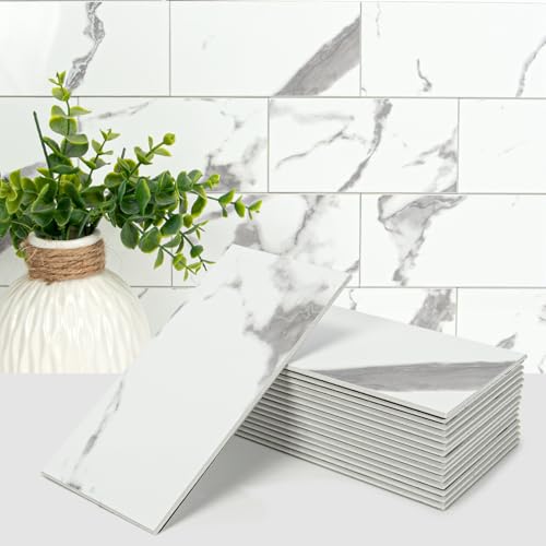 Image of Art3d 102-Pack Peel and Stick Backsplash on Subway Tile, Gray Marble