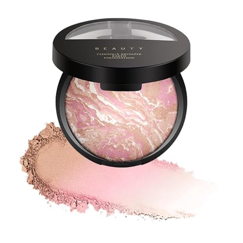 Image of Baked Foundation Contour Bronzer, Powder Foundation Makeup Brighten, Face Highlighter Color Corrector Buildable Full Coverage Natural Smooth Lightweight, Porcelain