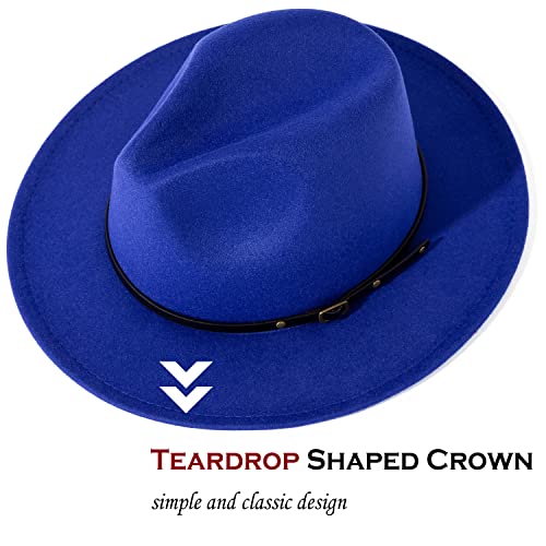 Lisianthus Women Belt Buckle Fedora Hat Royal-Blue #TOP1