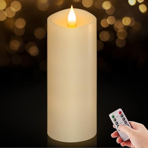 Image of Flameless LED Candles 3 inchx8 inch Set of 1, Battery Operated with Remote & Timer, 600-Hour on 2 AA Batteries, Flickering Realistic Flame, White for Indoor /Outdoor
