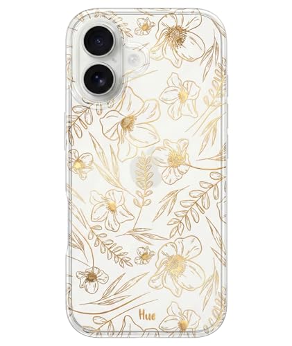 LONLI Hue for iPhone 17 Case - Golden Floral Shockproof Phone Cover - [Shock-Absorbent Bumper] - Elegant, Unique and Aesthetic for Women and Girls for Women and Girls