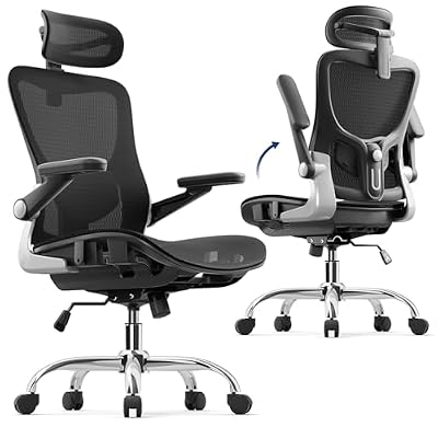 marrap Ergonomic Office Chair, Mesh Desk Chair with 3D Armrests, Adjustable Lumbar Support and Headrest, 90-120° Rocking Function, Black