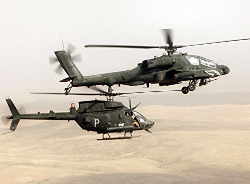 OH-58D Kiowa and AH-64 Apache Longbow Attack Helicopter Photo Art Aviation U.S. Military Photos 8x12