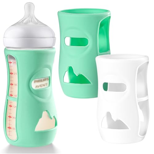 Image of LOTBILL 2 Pack Silicone Bottle Sleeves for Avent Natural Glass Baby Bottles, Protection and Insulation, Glass Baby Bottle Sleeve Compatible with Avent Glass Bottles 8 oz, Dishwasher Safe (8oz)