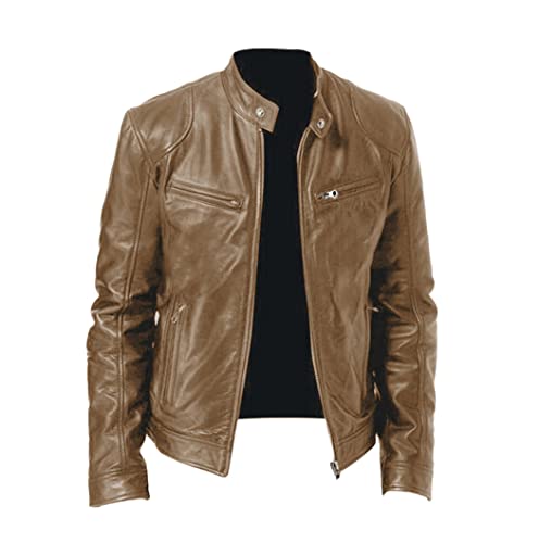 Veste de moto similicuir homme kaki contre le vent frais d'automne et printemps M
