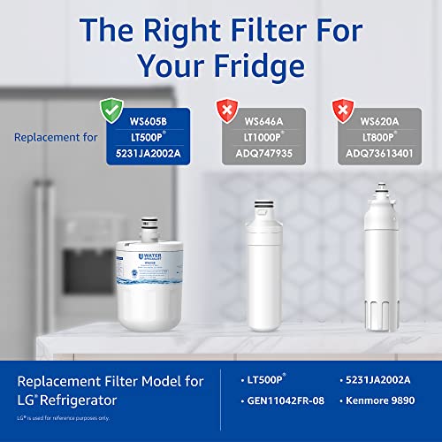 Waterspecialist 5231Ja2002A Refrigerator Water Filter, Replacement For Lg® Lt500P®, Adq72910911, Gen11042Fr-08, Lfx25974St, Adq72910901, Adq72910907, Kenmore 9890, 46-9890, 3 Filters #TOP1