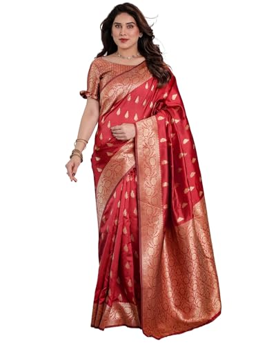Image of SGF11 Women's Kanjivaram Soft Silk Saree With Unstitched Blouse Piece