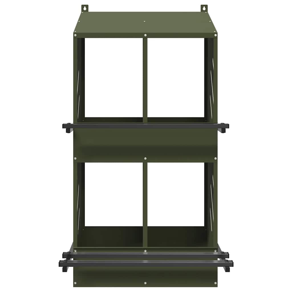 Nido per polli con 4 scomparti, in metallo verde oliva, robusta lamiera zincata, 54 x 79 x 109,5 cm, resistente alle intemperie, con posatoi, fondo rimovibile, per stalla, giardino