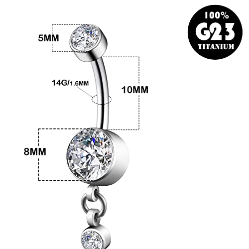 Yswujin G23 Solid Titanium Pendant Belly Button Ring14G Cz Belly Navel Rings,Cubic Zirconia Navel Rings Belly Button Body Piercing Jewelry (1 Pendant - Bottom, Titanium) #TOP1