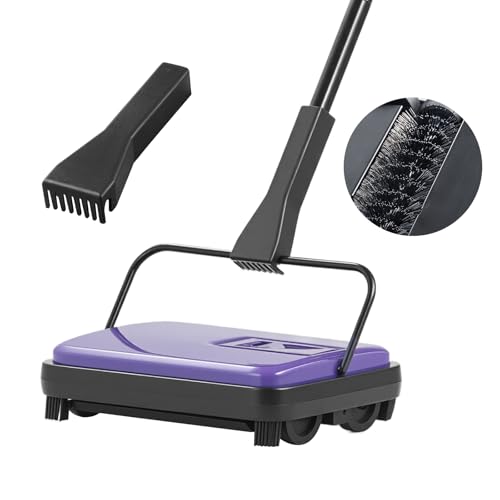 VEVOR Teppichkehrer Teppichbodenkehrmaschine manuell, Bodenkehrer mit 300 ml Staubbehälterkapazität, 17 cm Reinigungsbreite Kehrmaschine für Heimbüro-Teppiche Tierhaarstaub Teppichreinigung, Lila