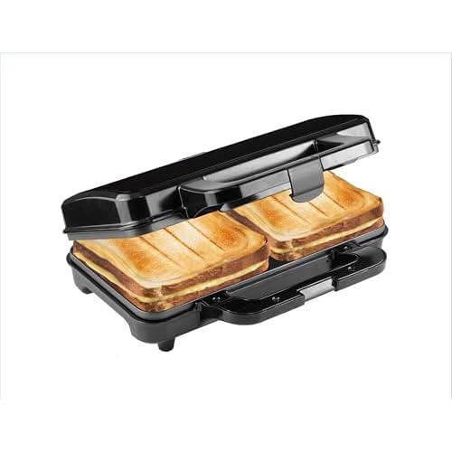 Bestron XL Sandwichmaker, Sandwich-Toaster für 2 Sandwiches in Muschelform, ideal für American Sandwich, inkl. automatischer Temperaturregelung & Bereitschaftsanzeige, Farbe: Schwarz