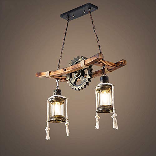 Plafonnier vintage industriel cage de fer et bois pour lampe de chambre