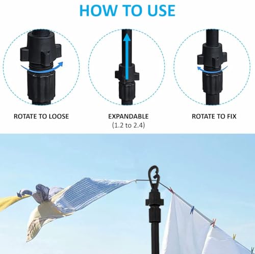 Fahd Traders 2.4M / 7.9Ft Heavy Duty Adjustable Washing Line Prop – 2 X Telescopic Aluminium Poles With Hook End | Black Laundry Support For Clothes Drying, Home & Garden - 4