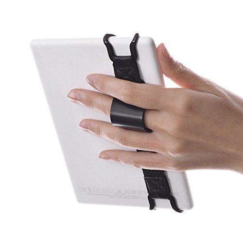 WANPOOL Uniwersalny antypoślizgowy uchwyt na pasek na rękę z regulowanym skórzanym stojakiem do czytników e-booków Kindle 6 cali, w tym Kindle Paperwhite/Voyage/Oasis/Fire HD 6
