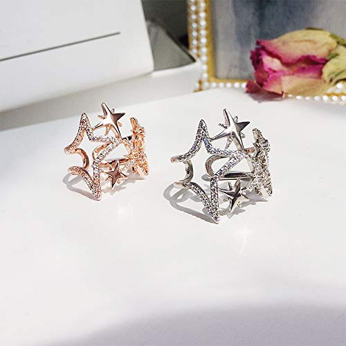 Aimimier Cubic Zirconia Star Ring Sparkling Hollow Crystal Star Index Joint Knuckle Ring Wedding Jewelry for Women(Silver)4
