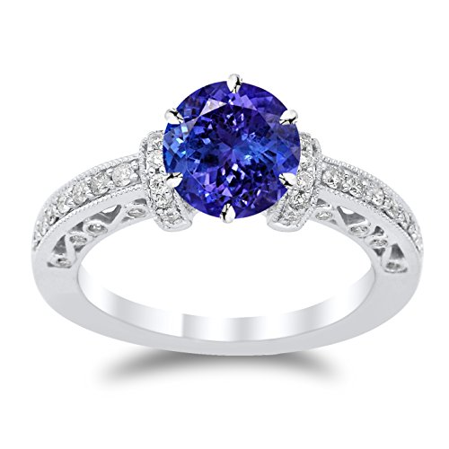 14K White Gold Designer Vintage with Milgrain Diamond Engagement Ring with a 1 Carat Tanzanite AAA Heirloom Center Stone