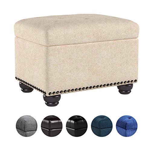 First Hill Fhw Fifth Avenue Tan 5Th Ave Modern Linen Upholstered Storage Ottoman #TOP3