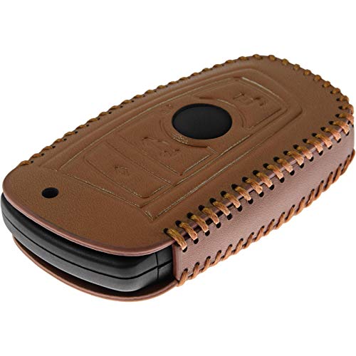 PhoneNatic Funda de de Cuero Real Stitched para Mando de 4 Botones de BMW 3er E90, 5er F10 und 7er F01 en marrón Claro Llave Plegable de 4-Key