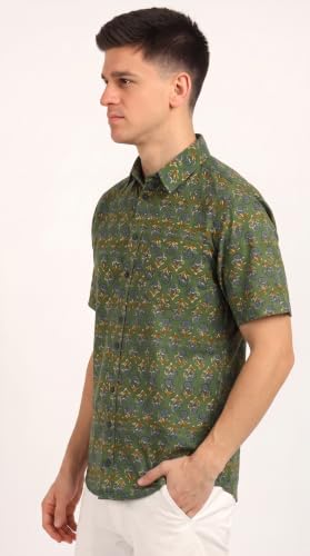 Image of BLOCKS OF INDIA Cotton Hand Block Print Half Sleeves Summer Shirt for Men