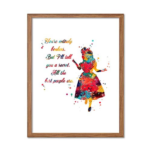 Alice In Wonderland Quote Watercolor Kid's Room Decoration Mad Hatter Wall Art Cashire Cat Print White Rabbit Picture Alice Gift Caterpillar Wall Decor Queen Of Hearts Painting 8X10 Unframed Print Set #TOP18
