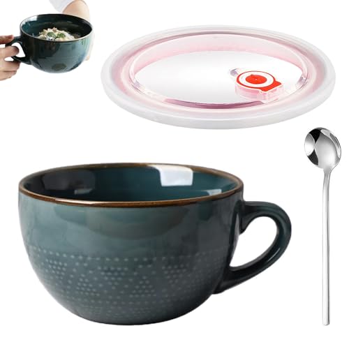Image of Aarcyye Ceramic Soup Mug with Handle, 700ml Large Coffee Mug, Large Ceramic Soup Bowls with Handles, 700ml Ceramics Coffee Cup, Soup Cups with Handle, Dark Teal