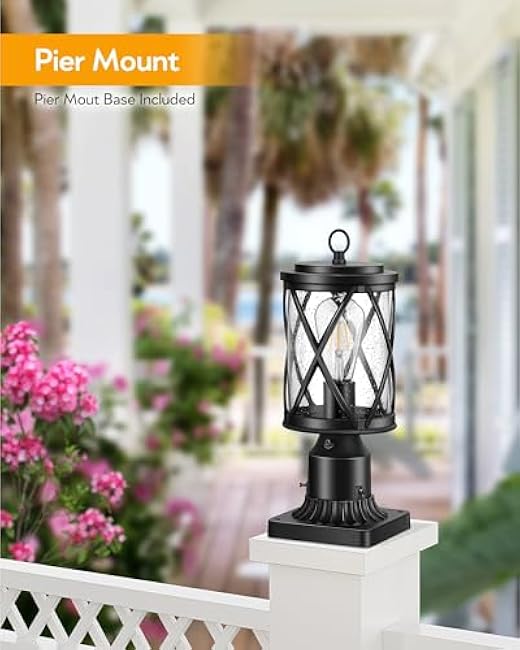 VIANIS Black Post Lights Outdoor, 2 Pack Post Light Dusk to Dawn, Waterproof Outside Lamp Pole Light Fixture, Anti-Rust Outdoor Column Lights for House, Doorway, Garden, Aluminum(Hardwired,Non-Solar)