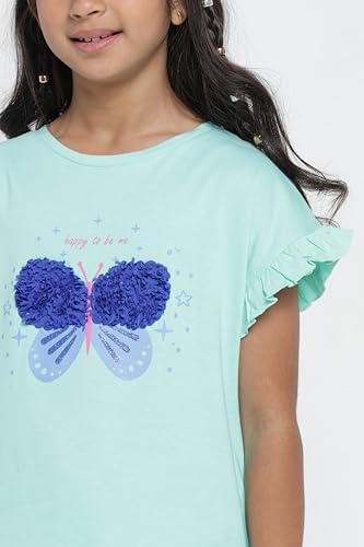 Image of Under Fourteen Only Girls Cotton Tops Collection - Round Neck, Crop Top, Full & Half Sleeve, Drop Shoulder, Ruffle Sleeve, Graphic Printed, Embroidered & Slub Knit Styles