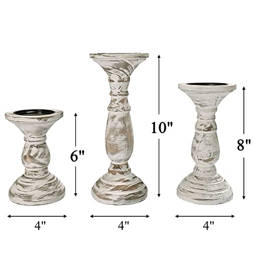 Yorkmills Pillar Candle Holder Set Of 3, Farmhouse Decor Living Room Tall Candle Holders For Pillar Candles, Wood Candle Holders For Table Centerpieces White Home Decor Kitchen Dining Room Table Decor #TOP1