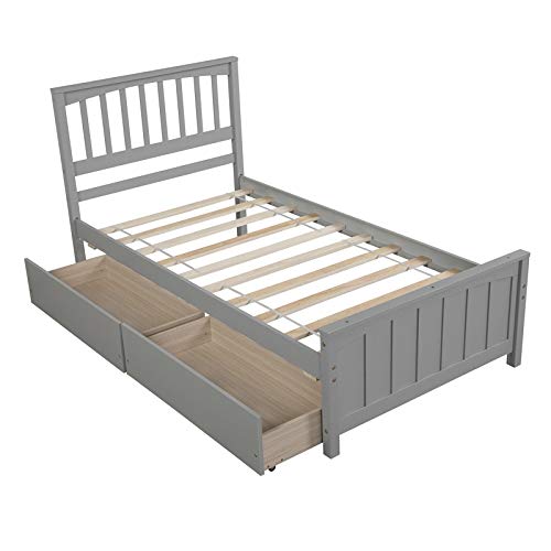 Harper & Bright Designs Twin Bed Frame With Drawers, Kids Platform Twin Bed With Storage, Solid Wood, No Box Spring Needed (Light Grey (Drawers)) #TOP2